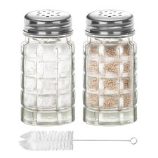 2Pcs 1.5 oz Glass Retro Salt and Pepper Shakers, Small Retro-style,Crystal-Clear picture