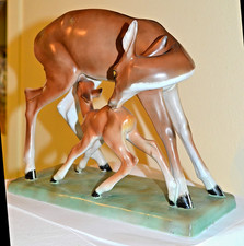 GORGEOUS VINTAGE CARBET, ITALY, WHITE TAIL DEER DOE & FAWN FIGURINE, SCULPTURE picture
