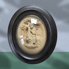 ANTIQUE handcarved MEERSCHAUM work / Joung Jesus with cross x picture