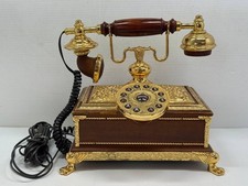 Vintage Chinese Rotary-Style Push Button Phone Gold Wood Limited Edition #4792 picture