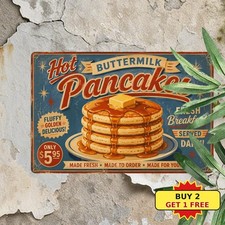Buttermilk Pancakes Stack Syrup Diner Breakfast Kitchen Metal Tin Sign Plaque picture