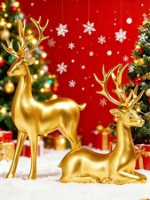 Collectible Decor, 2pcs Christmas Solid Deer Electroplated Champagne Gold  picture