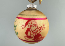 VTG Shiny Brite Stenciled Opaque Glass Santa Reindeer Ball Xmas Ornament 3'' picture