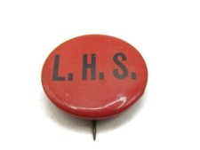Vintage L.H.S. High School Pinback Button Red Celluloid School Spirit Lapel Pin picture