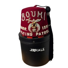 VTG Boumi Shriners Fez Baltimore MD CMDR 1991 Flying Patrol Hat Case Masonic EUC picture