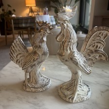 Vtg Maddux of California Rooster Figurines Pair Rare Gold Brushed Cream MCM picture