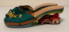 1940’s Philippines Hand Carved Wooden Wedge Sandals WWII Tiki Bar Decor 9.5” VTG picture