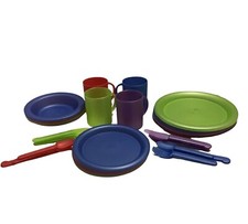 Vtg Packerware Plastic Service for 4 Dinner Plates bowls mugs utensils 28pc picture