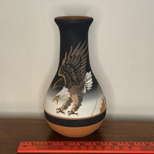 Sioux Native American Pottery Vase Western Eagle Clay Signed R. Underbaggage picture