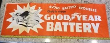 Vintage 1940s 1950s Goodyear Battery Paper Sign Banner-Avoid Battery Gas Oil picture