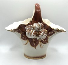 French Wedding Vase Basket Ceramic UCAGCO Raised Floral Hand Painted Vintage picture