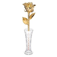 Real Rose Dipped in 24k Gold w/Crystal Vase - Venus Rose (Open Bud) picture