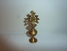 Vintage Miniature Brass Perfume Bottle Ornate Filigree Etched w Dauber 3.5