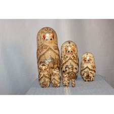 Vintage 1992 Russian Nesting Dolls 7pc Wood Burned Gold Leaf Sergiev Posad 8.5