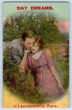 Leavenworth Kansas KS Postcard Day Dreams Couple c1916 Vintage Antique Souvenir picture