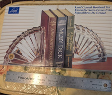 VTG Cristal d'Arques France 24% Lead Crystal Bookends Fan Eventail Set Box picture