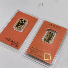5 Gram Valcambi .9999 Design Gold Plated Copper Bar in Assay Card picture