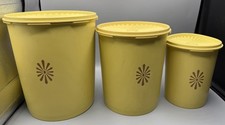 Set Of Three Vintage Tupperware Canisters Yellow With Lids picture