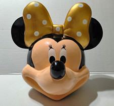 Vintage Disney Minnie Mouse Head Coin Bank Gold Bow w/ White Polka Dots picture