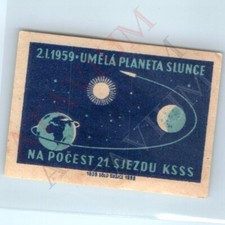 Vtg 1959 Czech Matchbox Label Space Sputnik Orbit Sun Earth Moon KSSS Communist picture