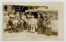 Tourist Group Tijuana Mexico RPPC 1916 Girl On Donkey Tour Bus Postcard Q10077 picture