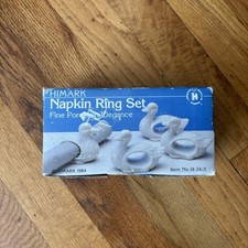 Vintage Himark 1984 Fine Porcelain White DuckNapkin Ring Set Of 4 Cottagecore picture