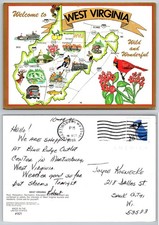 Continental West Virginia Map Art Postcard picture