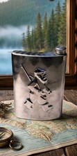Vintage 1970s Stainless Steel 0.5L (500 ml) Hip Flask with Embossed Hunter Relie picture