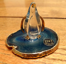 VINTAGE GLASS BARON 22 KT GOLD PENQUIN ON ICE FIGURE COLLECTIBLE picture