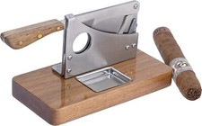 Large Table Top Cigar Cutter, Butcher Guillotine, Walnut picture