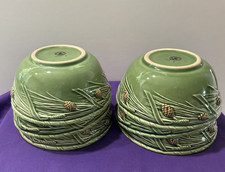 Set 6 Bordallo Pinheiro Pine Green Collection Green Dinner Bowls Brown Pinecones picture