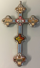 LARGE SIZED ANTIQUE MICRO-MOSAIC CROSS W/ BASILICAS FROM ROME 7 3/4