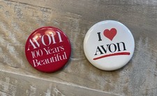 2 Avon Lady Rep Metal Pinback Buttons Pins Promote Your Business  VINTAGE picture