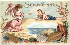 Seaside Romance Pretty Woman Seashells Embossed c1900s-10s Vintage Postcard bhn picture