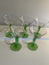 1950’s Fostoria 5282 Optic Swirl Uranium Stem Martini & Water Glass Mix SET of 9 picture