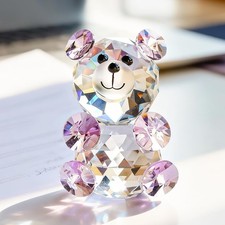 Pink Crystal Bear Figurine 3D Paperweight Glass Christmas Decor picture