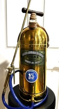 Antique Signa Italian Brass Fire Extinguisher Original Box, Strap, Labels  Italy picture