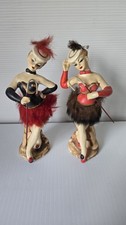 Rare Pair Artmark Originals Dancing Ladies W/ Fur & Feathers Figurines 1950's  picture