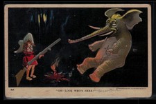 Political Postcard Julius Bein Boy Shooting Elephant Campfire c1907 picture