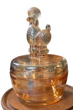 Antique Poodle Powder Jar Jeanette Marigold Carnival Glass Dresser Box 1930-50’s picture