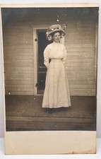 RPPC Cambria Iowa Pretty Lady Teacher Fancy Hat Real Photo Postcard 1911 picture
