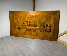 Vintage Large Italian Style Wood Marquetry Inlay The Last Supper Wall Art Panel picture