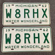 RARE 1962 HAM RADIO MICHIGAN LICENSE PLATE PLATES PAIR NOS ORIGINAL CHEVY FORD picture