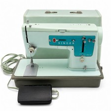 Singer 347 Robin-Egg Blue Sewing Machine Vintage 1967 W/ Pedal& Case  Working picture