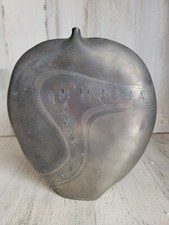 Claire Pfleger pewter 1986 large metal flask art piece vintage people walkway picture