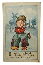Antique 1910 Dutch Boy Comic Postcard I Iss Glad Who I Iss Wall 1c Stamp picture