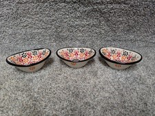 3 Handmade Hand-painted Ceramic Small Pinch Bowls Rustic Boho Folk Art Pottery picture
