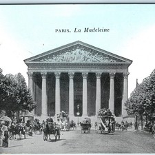c1900s Paris, France La Madeleine Church Neoclassical Horse Carriages Busy A359 picture