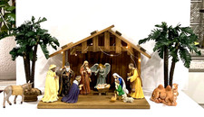 RARE Pipka Large 20 pc Wooden Creche Nativity Scene with Extras Vintage Estate picture