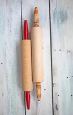 VTG Wooden Rolling Pins Set of 2 one red Handle Primitive Farmhouse picture